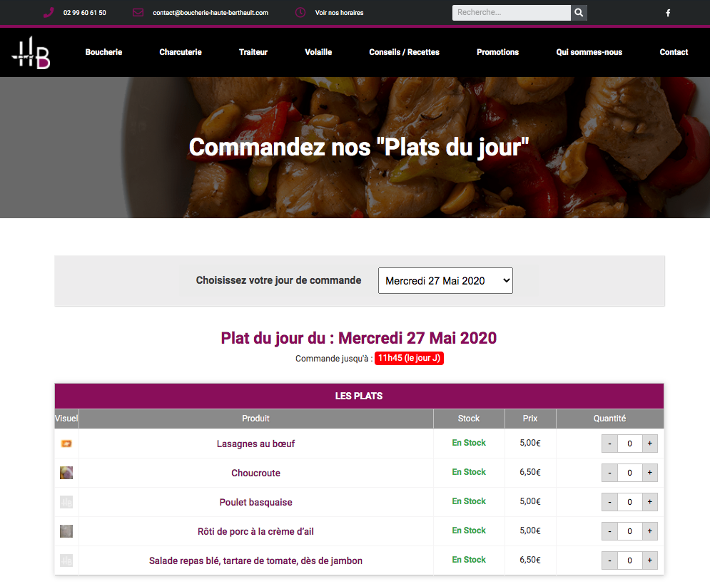 Aperçu de la solution e-Repas Plat du jour de la Boucherie Haute Berthault
