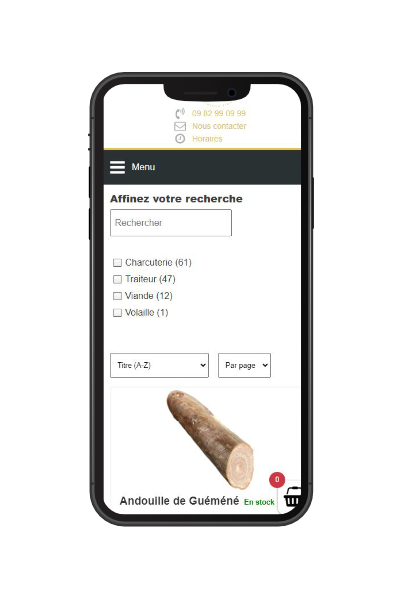 Boutique e-Repas sur smartphone